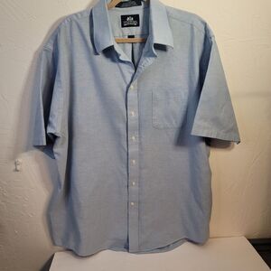 Men's Stafford Wrinkle Free Oxford Blue Shirt Size 18 Button Down Short Sleeve